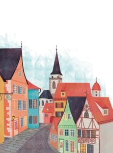 Kinderbuch Katze Schlecki Leckermaul Innenseite Kleinstadt