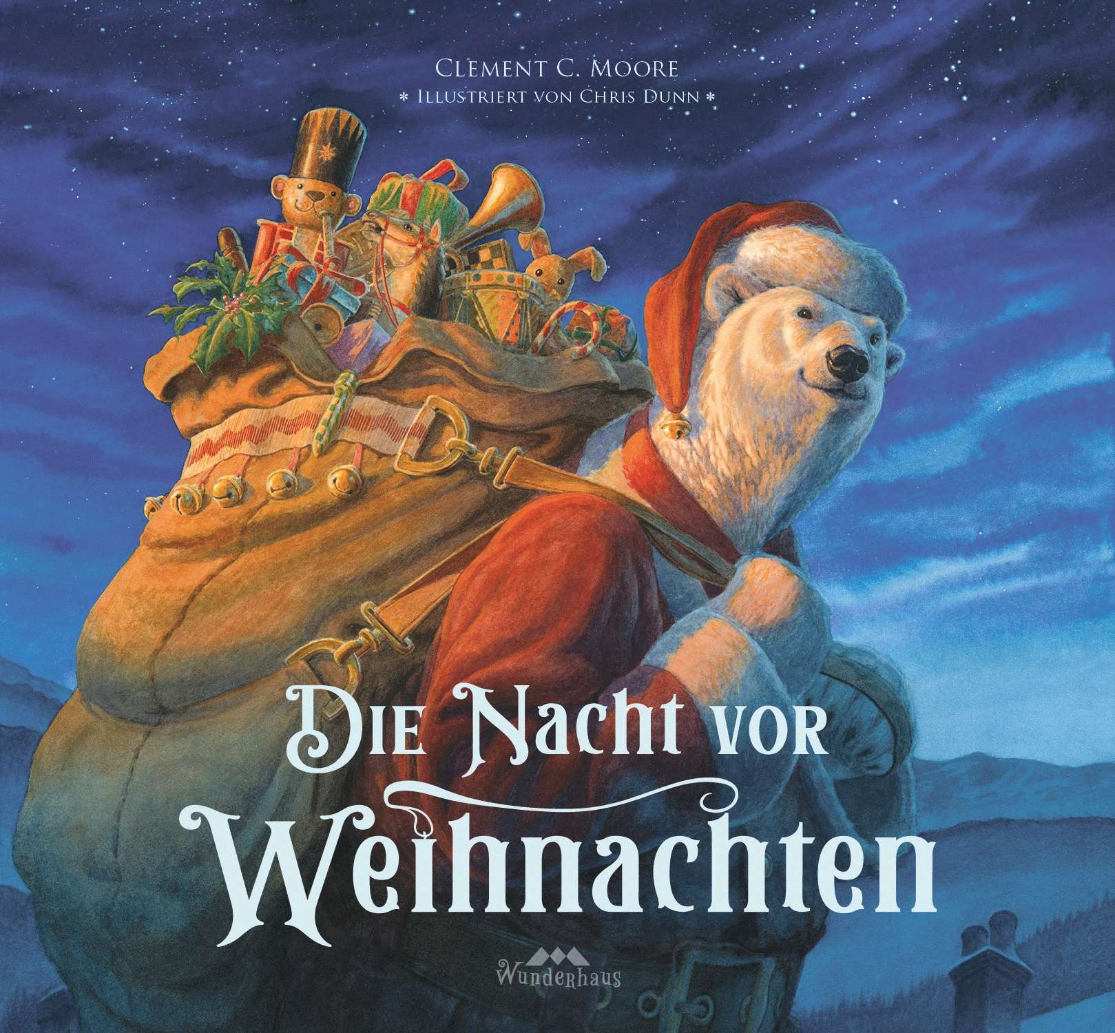 Ein Weihnachtsbilderbuch für Kinder ab Kindergartenalter. Ein Eisbär steht im Weihnachtsmannkostüm vor einer Winterlandschaft. Ein Weihnachtsklassiker für die gesamte Familie.
